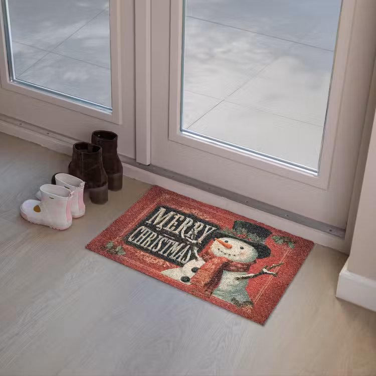 Deurmat - Klassiek - Kerstgroet - Sneeuwpop - Rood — 8