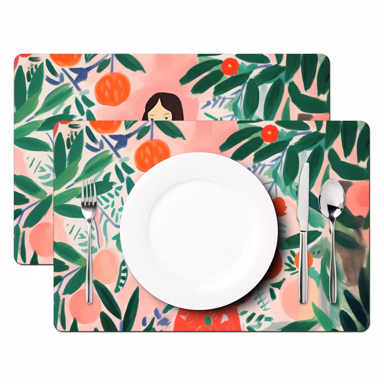 Placemat - 6 stuks - Kerstmis - Vrouw - Planten - Groen - Rood — 1