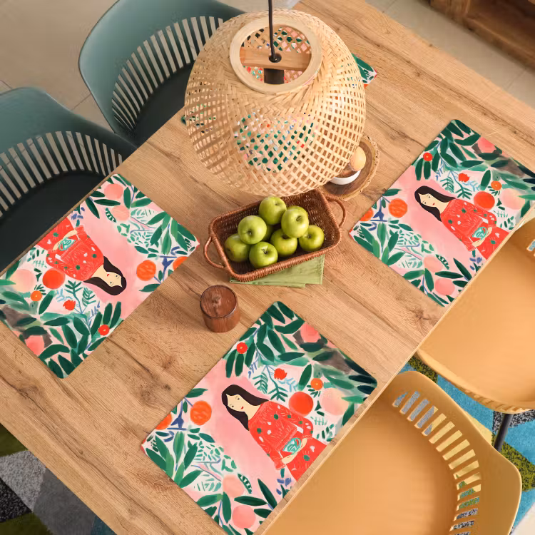Placemat - 6 stuks - Kerstmis - Vrouw - Planten - Groen - Rood — 5