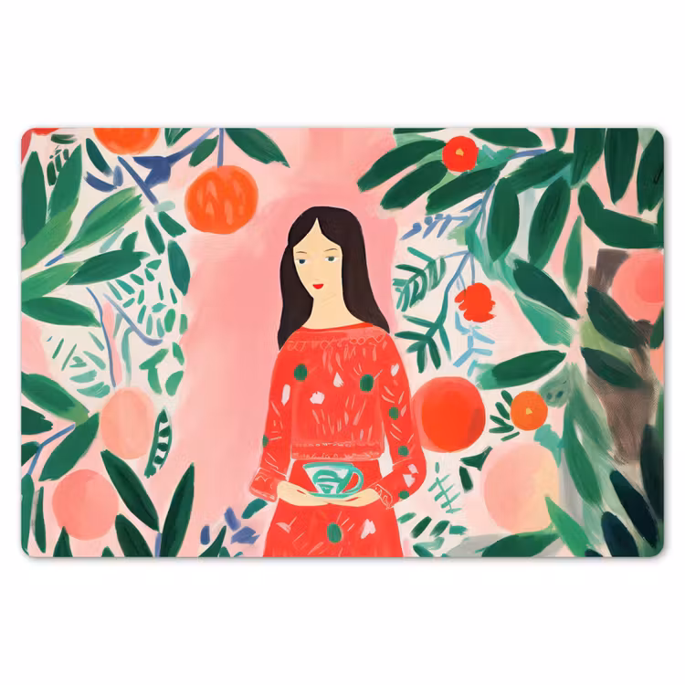 Placemat - 6 stuks - Kerstmis - Vrouw - Planten - Groen - Rood — 6