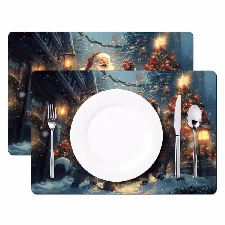 Placemat - 6 stuks - Kerstvreugde - Sneeuw - Kleurrijk — 2