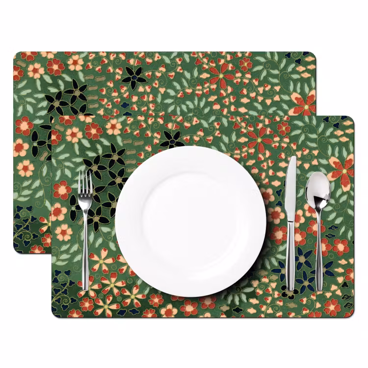 Placemat - 6 stuks - Bloemen - Groen - Kerstmis - Rood - Feestdagen — 1