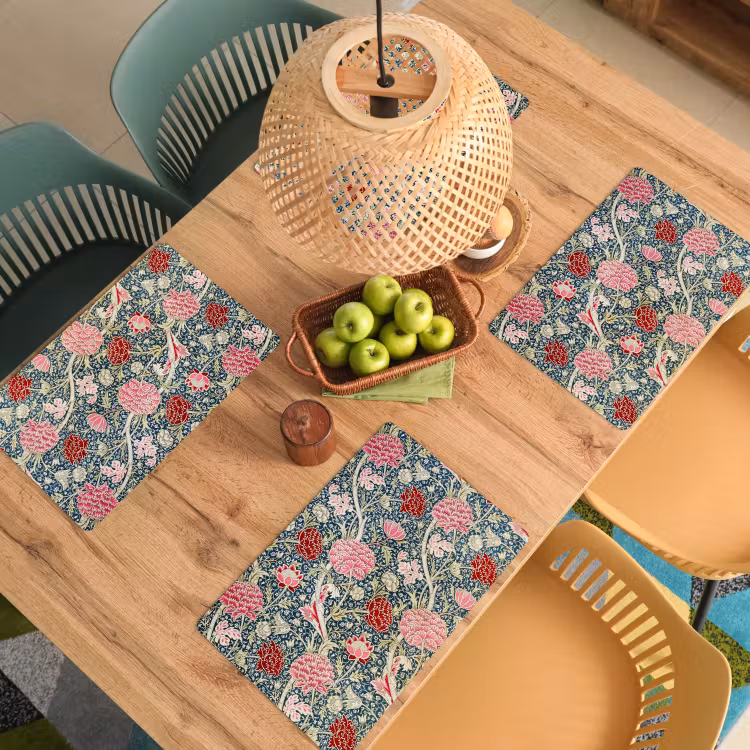 Placemat - 6 stuks - Bloemen - Rood - Kerst - Roze — 5