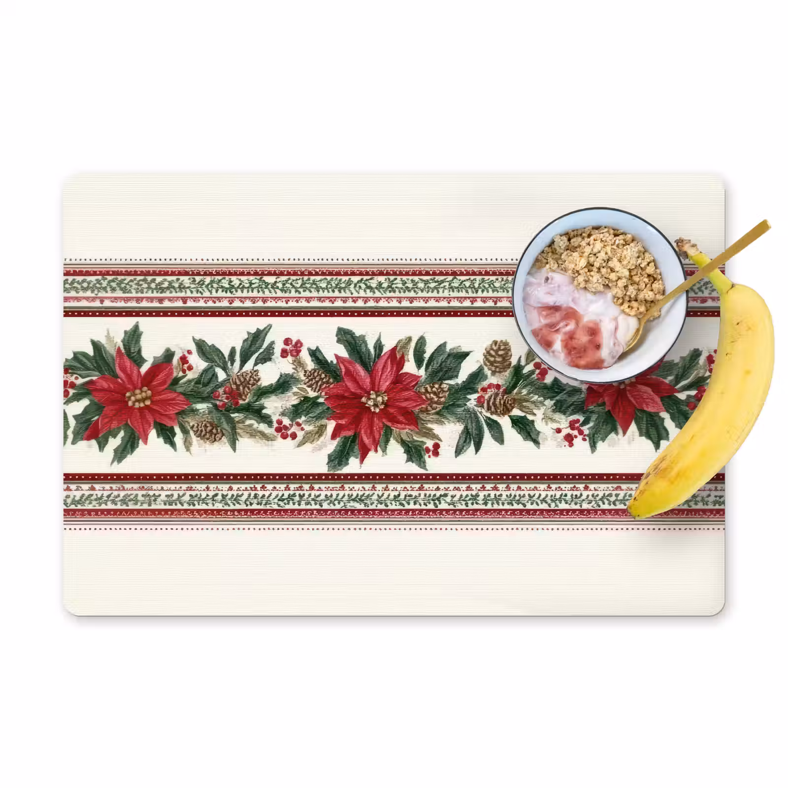 Placemat - 6 stuks - Kerststrook - Poinsettia - Rood - Groen — 1