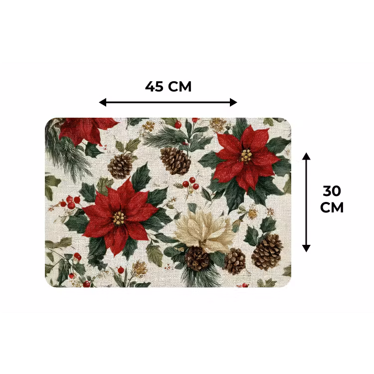 Placemat - 6 stuks - Feestelijk - Textielpatroon - Kerstbloemen - Kleurrijk — 3