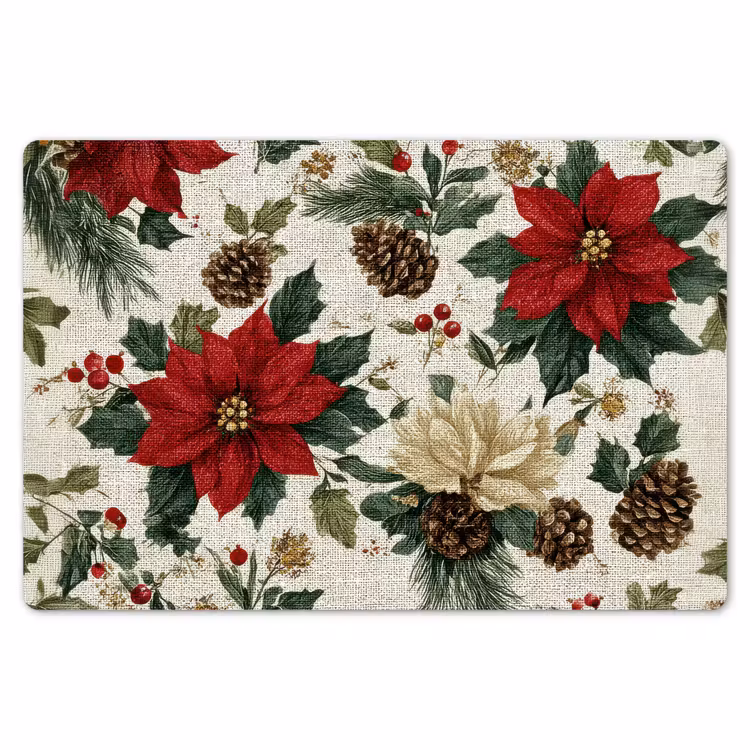 Placemat - 6 stuks - Feestelijk - Textielpatroon - Kerstbloemen - Kleurrijk — 7