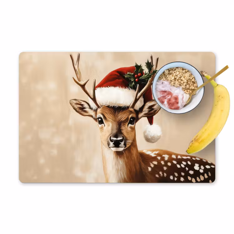 Placemat - 6 stuks - Kerst - Hert - Gewei - Rood — 1