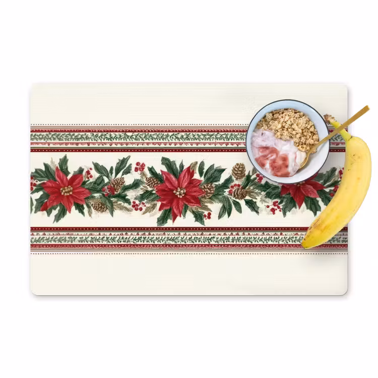 Placemat - 6 stuks - Kerststrook - Poinsettia - Rood - Groen — 1