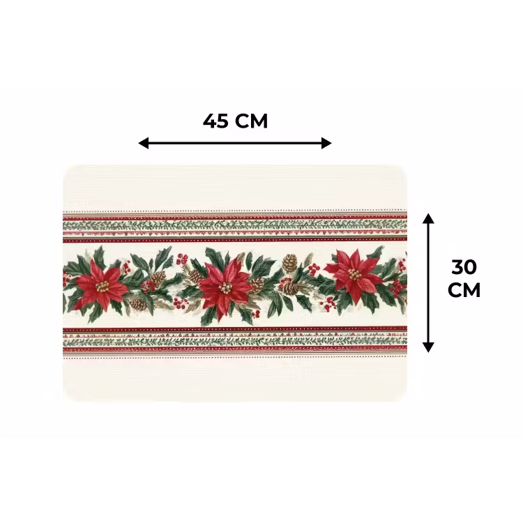 Placemat - 6 stuks - Kerststrook - Poinsettia - Rood - Groen — 3