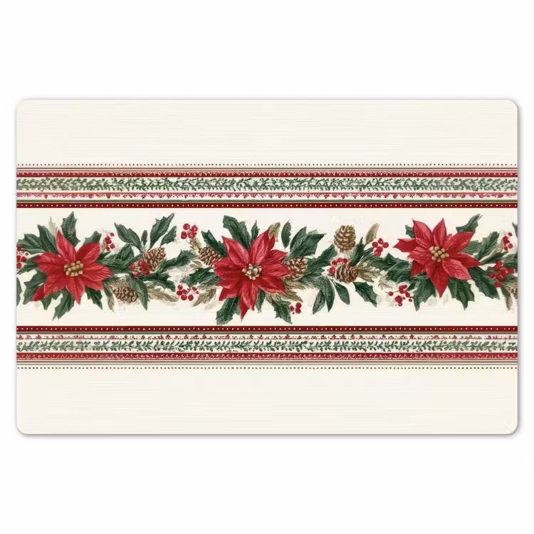 Placemat - 6 stuks - Kerststrook - Poinsettia - Rood - Groen — 7