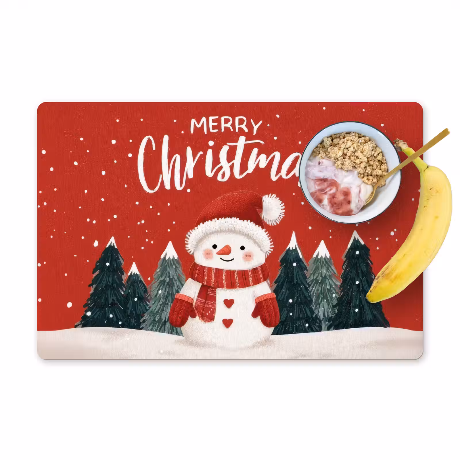 Placemat - 6 stuks - Kerstgroet - Sneeuw - Rood — 1