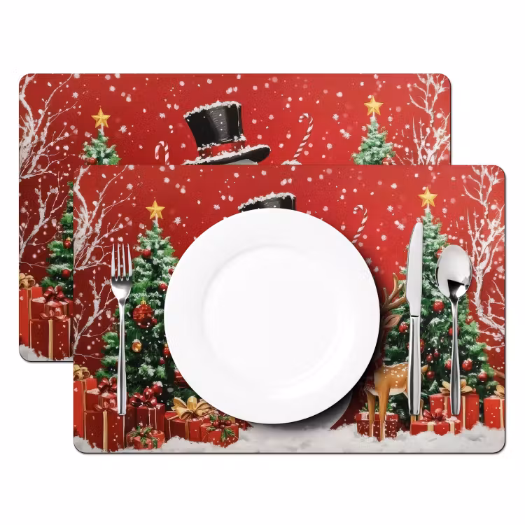 Placemat - 6 stuks - Feestvreugde - Winterbos - Kleurrijk — 2