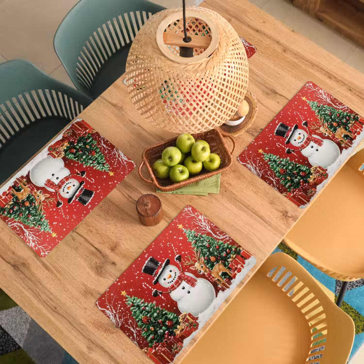 Placemat - 6 stuks - Feestvreugde - Winterbos - Kleurrijk — 6