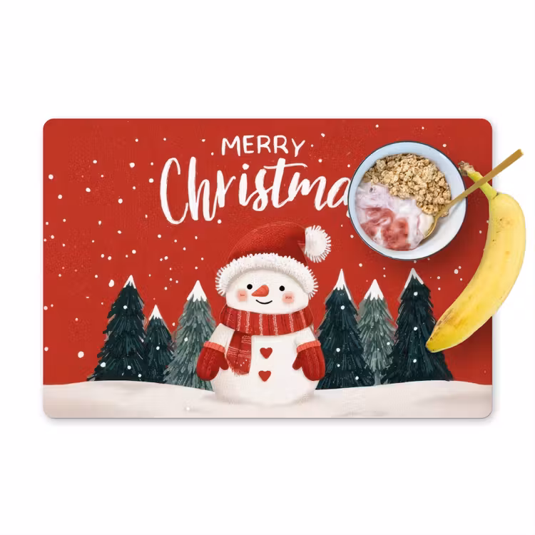 Placemat - 6 stuks - Kerstgroet - Sneeuw - Rood — 1
