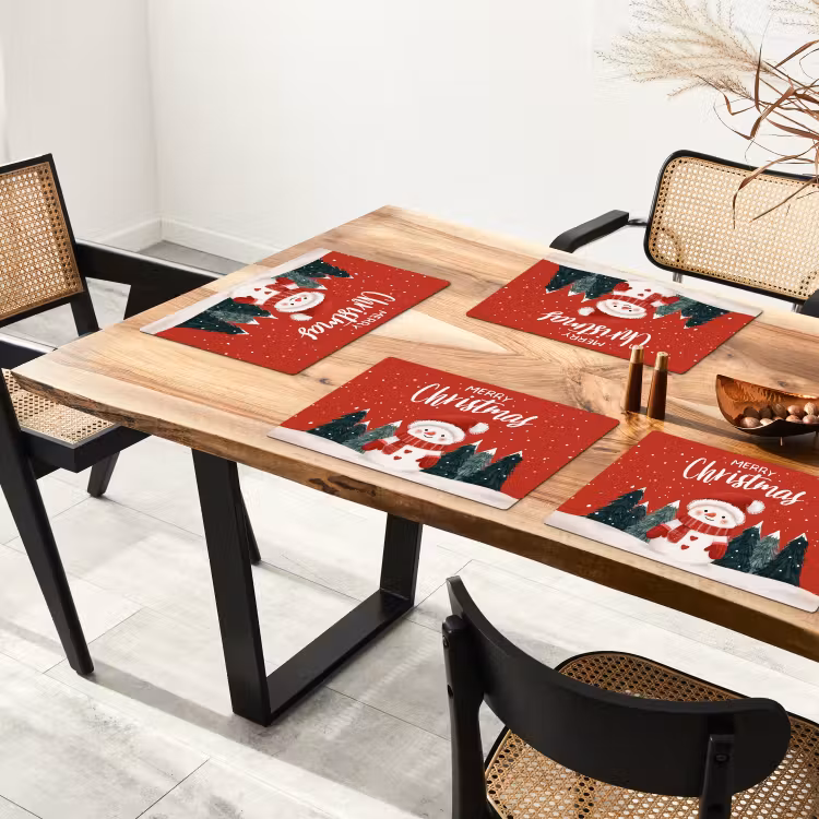 Placemat - 6 stuks - Kerstgroet - Sneeuw - Rood — 5