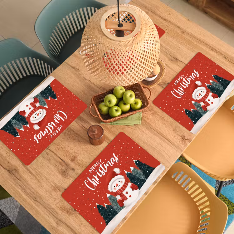 Placemat - 6 stuks - Kerstgroet - Sneeuw - Rood — 6