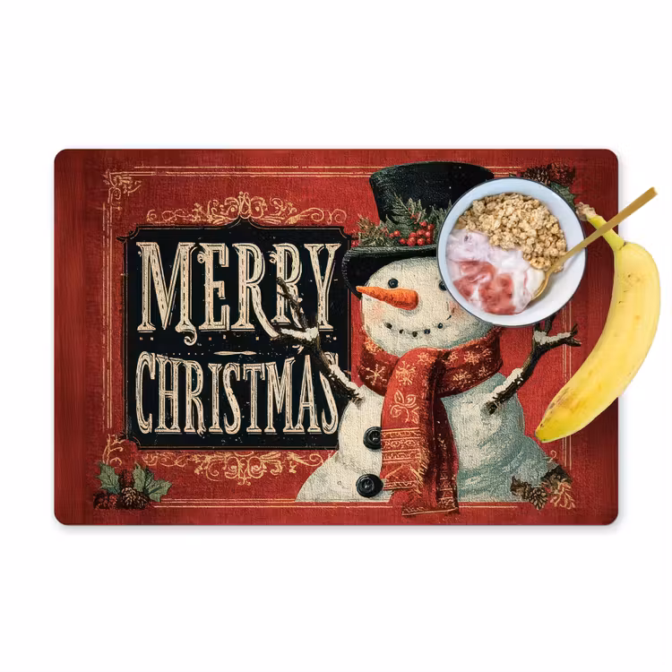 Placemat - 6 stuks - Klassiek - Kerstgroet - Sneeuwpop - Rood — 1