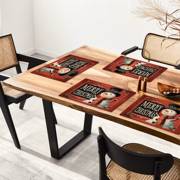 Placemat - 6 stuks - Klassiek - Kerstgroet - Sneeuwpop - Rood — 5