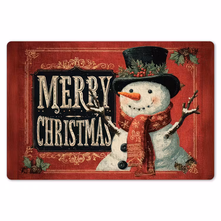 Placemat - 6 stuks - Klassiek - Kerstgroet - Sneeuwpop - Rood — 7