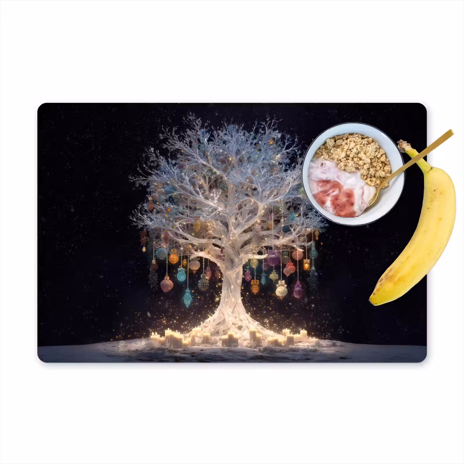 Placemat - 6 stuks - Sneeuwboom - Lichtjes - Wit - Kleurrijk — 1