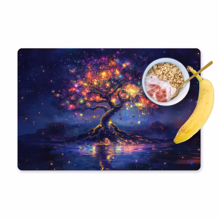 Placemat - 6 stuks - Kosmisch - lichtboom - Kerst - Kleurrijk — 1