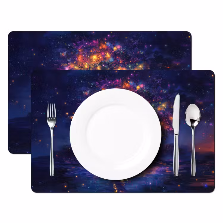 Placemat - 6 stuks - Kosmisch - lichtboom - Kerst - Kleurrijk — 2