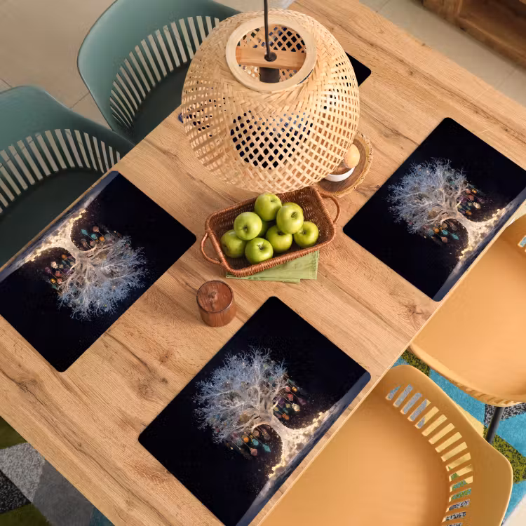 Placemat - 6 stuks - Sneeuwboom - Lichtjes - Wit - Kleurrijk — 6