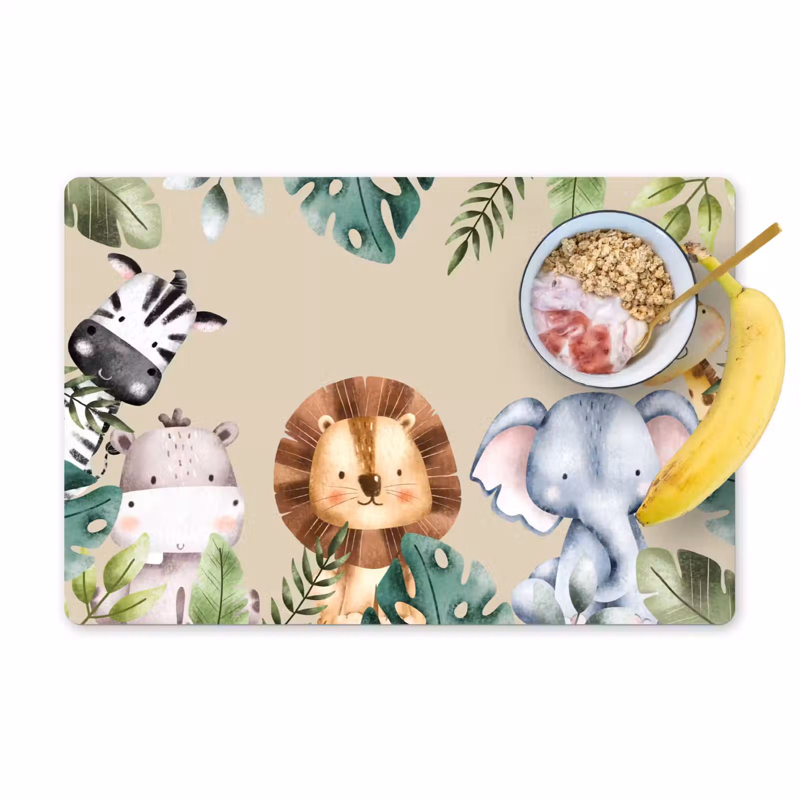 Placemat - 6 stuks - Dieren - Kinderen - Bladeren - Watercolor — 1