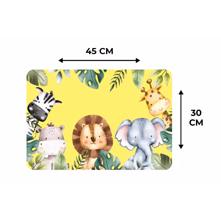 Placemat - 6 stuks - Dieren - Bladeren - Kind - Geel - Watercolor — 3