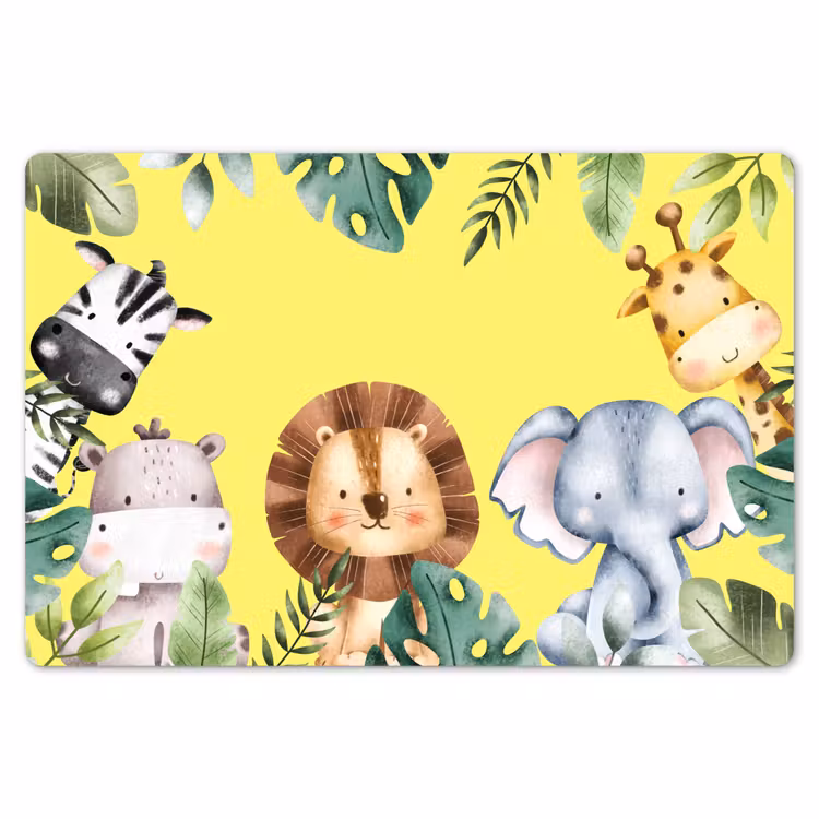 Placemat - 6 stuks - Dieren - Bladeren - Kind - Geel - Watercolor — 7