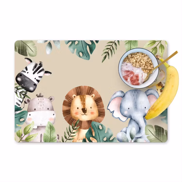Placemat - 6 stuks - Dieren - Kinderen - Bladeren - Watercolor — 1