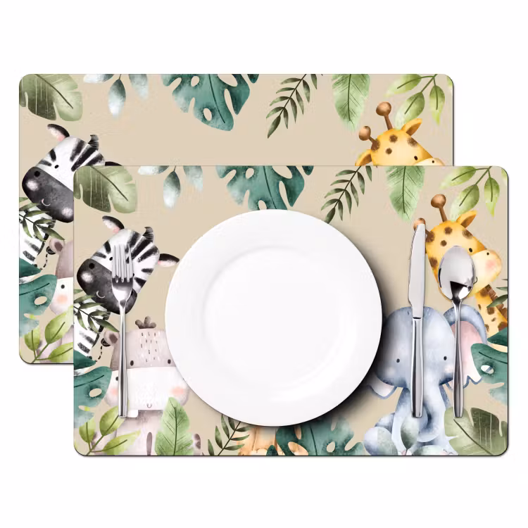 Placemat - 6 stuks - Dieren - Kinderen - Bladeren - Watercolor — 2