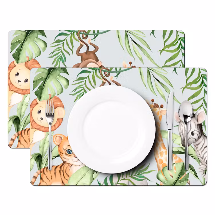 Placemat - 6 stuks - Watercolor - Dieren - Kinderen - Planten — 2