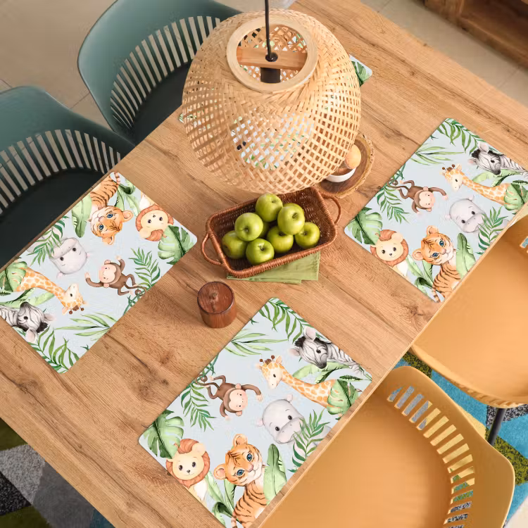 Placemat - 6 stuks - Watercolor - Dieren - Kinderen - Planten — 6