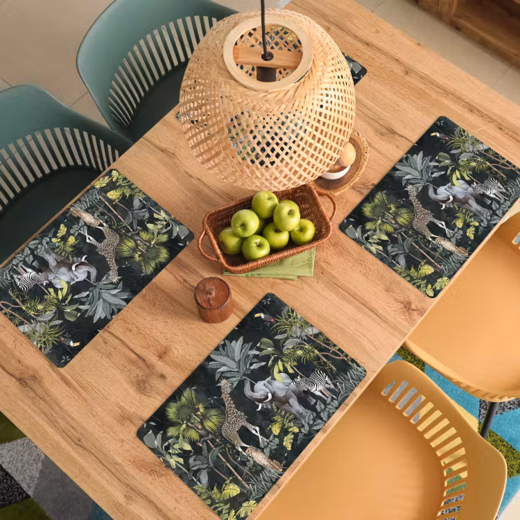 Placemat - 6 stuks - Jungle - Dieren - Wit - Natuur - Kind — 6