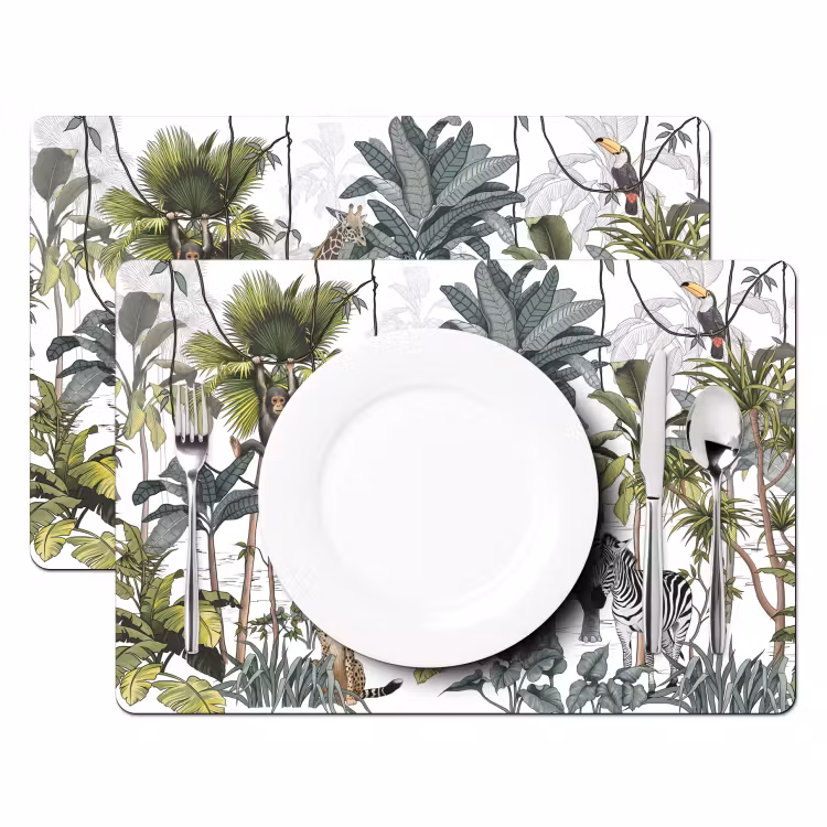 Placemat - 6 stuks - Jungle - Kinderen - Wilde dieren - Vintage - Wit — 2