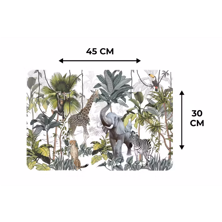 Placemat - 6 stuks - Jungle - Kinderen - Wilde dieren - Vintage - Wit — 3