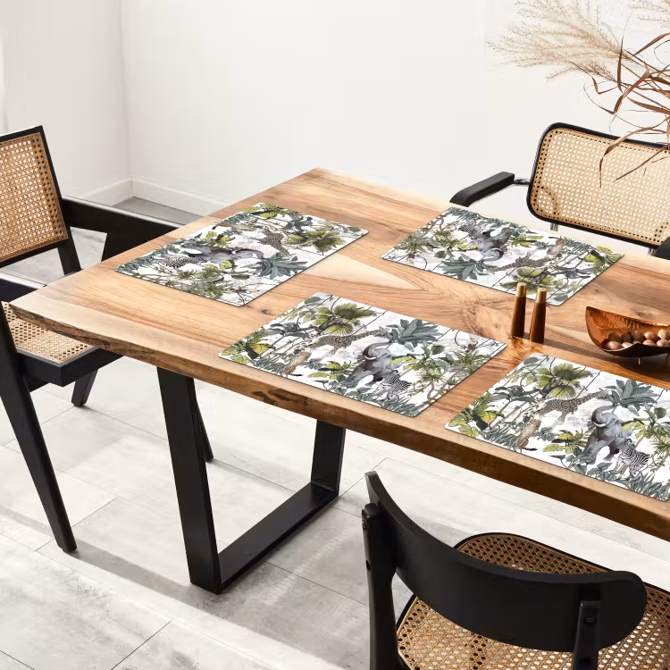Placemat - 6 stuks - Jungle - Kinderen - Wilde dieren - Vintage - Wit — 5