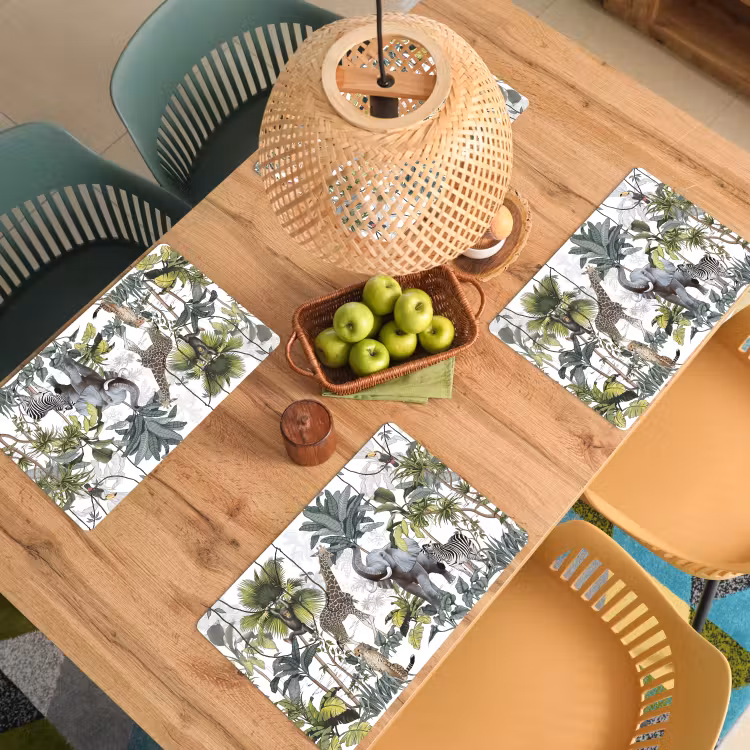 Placemat - 6 stuks - Jungle - Kinderen - Wilde dieren - Vintage - Wit — 6