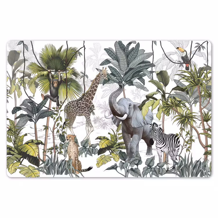 Placemat - 6 stuks - Jungle - Kinderen - Wilde dieren - Vintage - Wit — 7