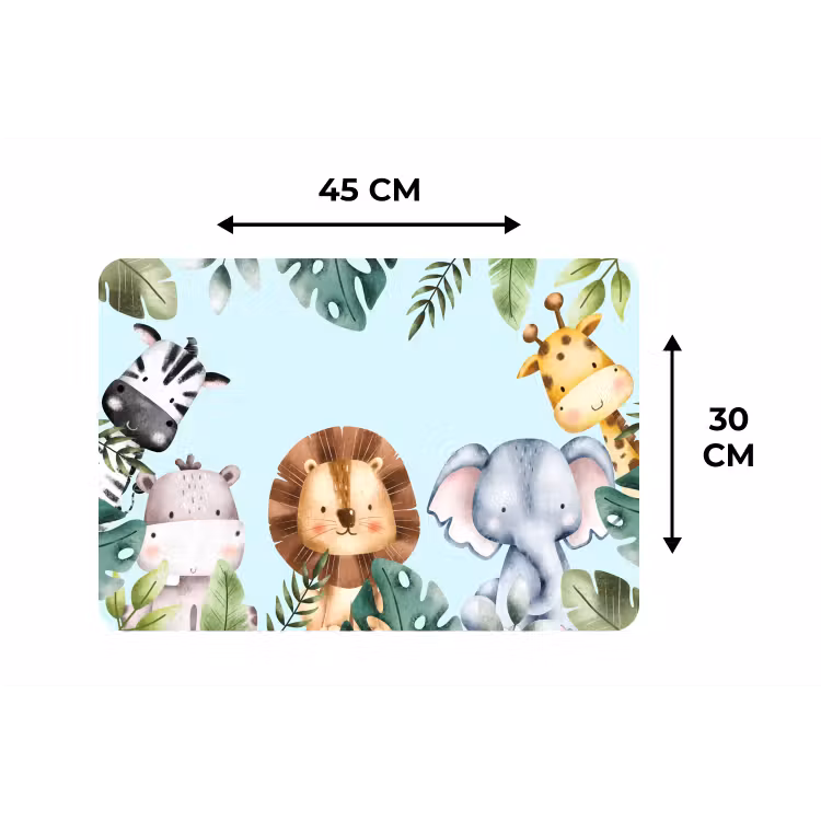 Placemat - 6 stuks - Wilde dieren - Kinderen - Blauw - Watercolor - Bladeren — 3