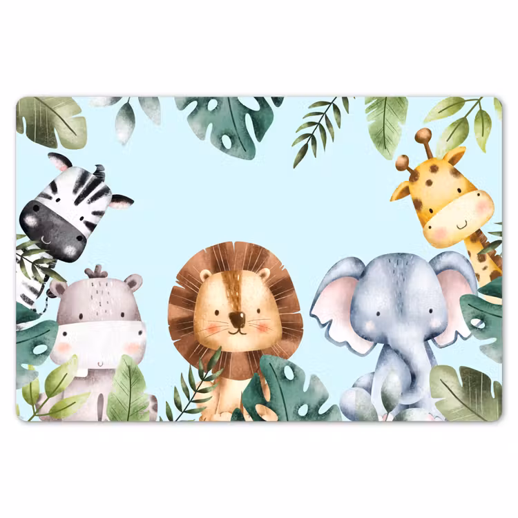 Placemat - 6 stuks - Wilde dieren - Kinderen - Blauw - Watercolor - Bladeren — 7