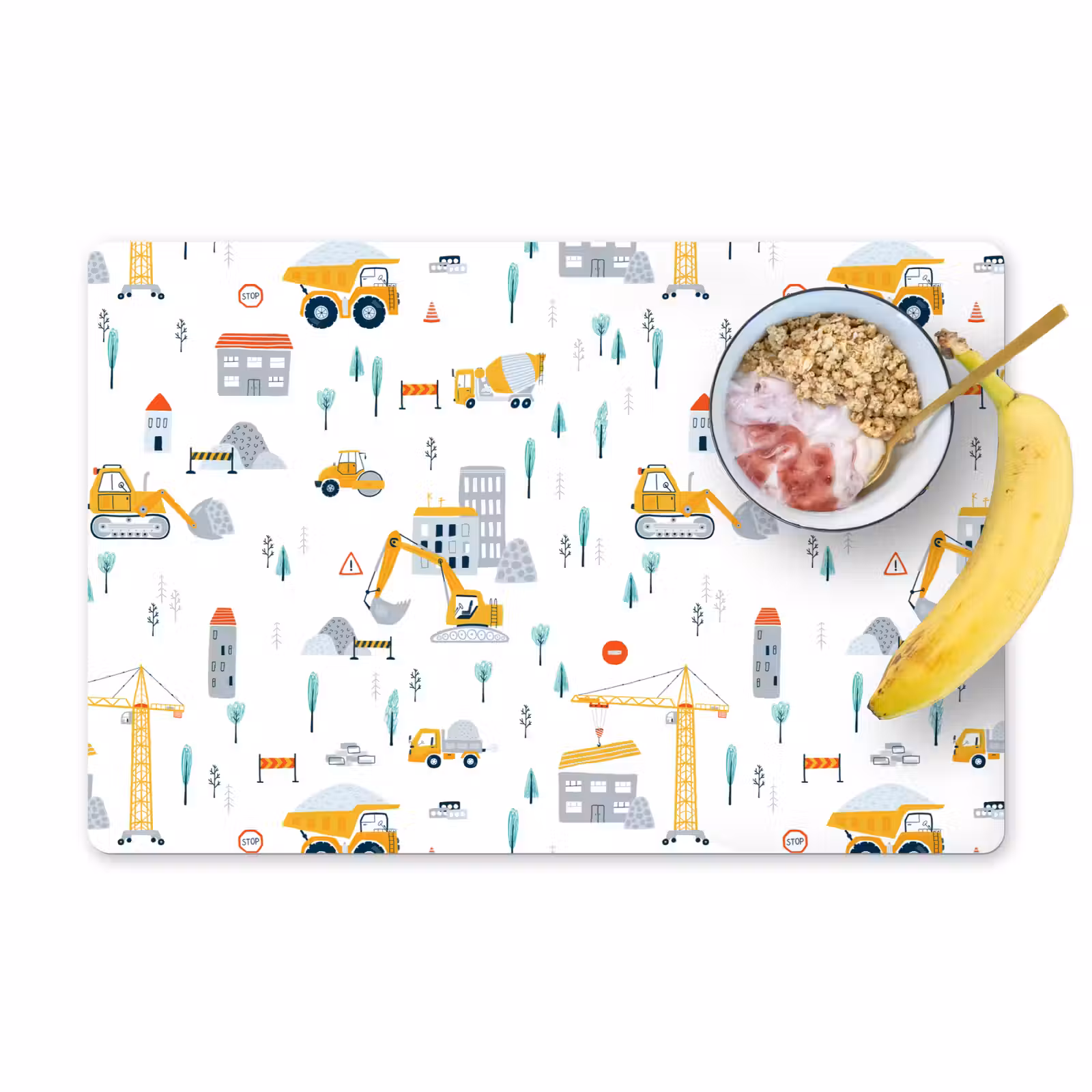 Placemat - 6 stuks - Kind - Bouwplaats - Graafmachine - Hijskraan - Patroon — 1