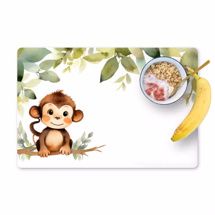 Placemat - 6 stuks - Aap - Watercolor - Bladeren - Kind - Dieren — 1