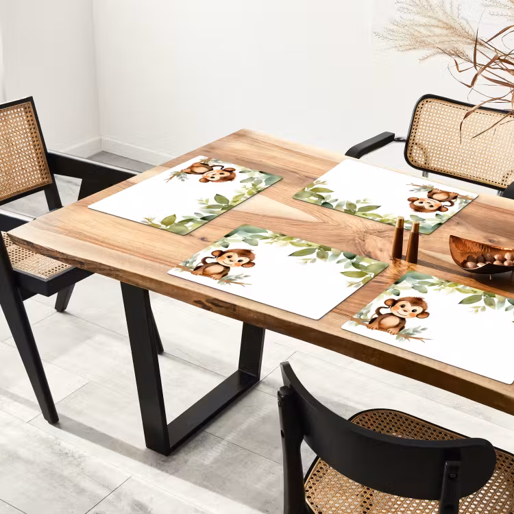 Placemat - 6 stuks - Aap - Watercolor - Bladeren - Kind - Dieren — 5
