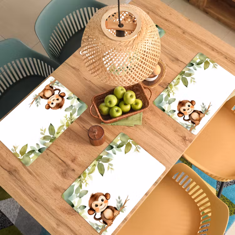 Placemat - 6 stuks - Aap - Watercolor - Bladeren - Kind - Dieren — 6