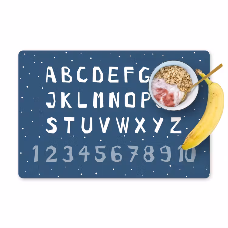 Placemat - 6 stuks - Alfabet - Blauw - Cijfers - Kind — 1
