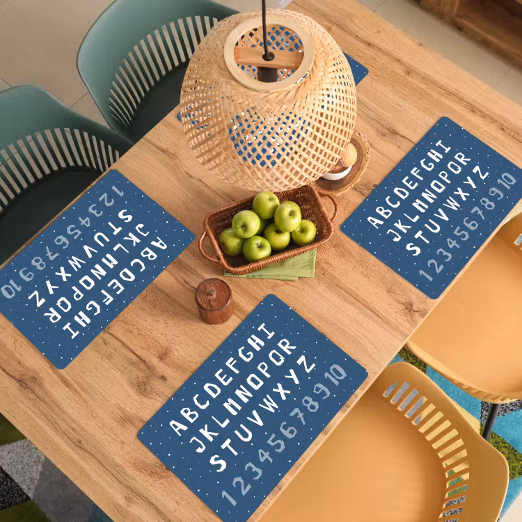 Placemat - 6 stuks - Alfabet - Blauw - Cijfers - Kind — 6