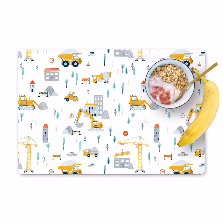 Placemat - 6 stuks - Kind - Bouwplaats - Graafmachine - Hijskraan - Patroon — 1