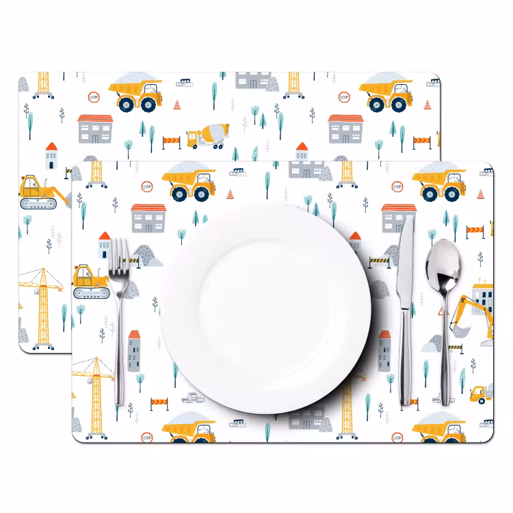 Placemat - 6 stuks - Kind - Bouwplaats - Graafmachine - Hijskraan - Patroon — 2
